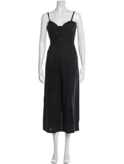 Pre-owned Reformation Linen V-neck Jumpsuit In Black
