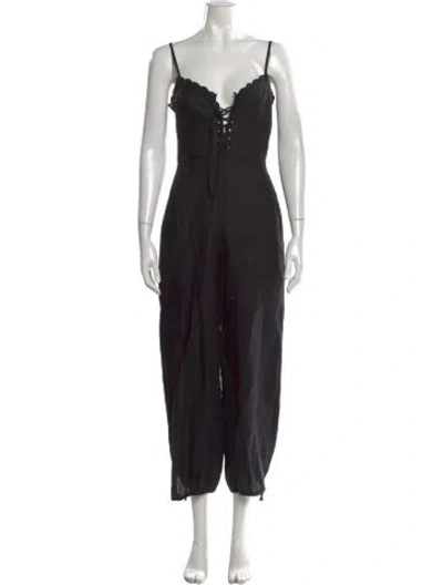 Pre-owned Reformation Linen V-neck Jumpsuit In Black