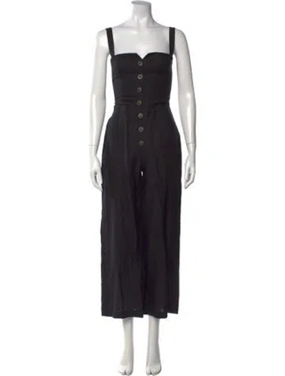 Pre-owned Reformation Linen V-neck Jumpsuit In Black