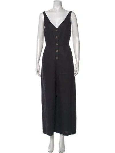 Pre-owned Reformation Linen V-neck Jumpsuit In Black