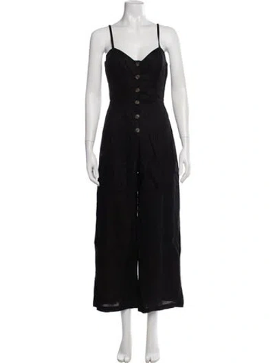 Pre-owned Reformation Linen V-neck Jumpsuit In Black