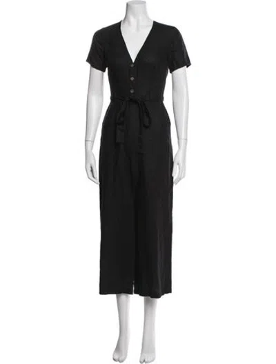 Pre-owned Reformation Linen V-neck Jumpsuit In Black