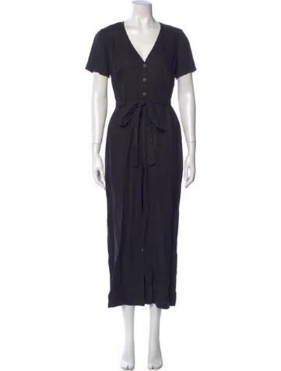 Pre-owned Reformation Linen V-neck Jumpsuit In Blue