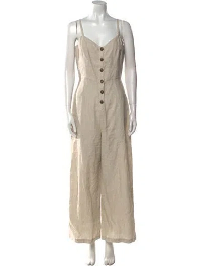 Pre-owned Reformation Linen V-neck Jumpsuit In Neutral