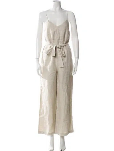 Pre-owned Reformation Linen V-neck Jumpsuit In Neutral