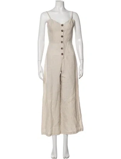 Pre-owned Reformation Linen V-neck Jumpsuit In Neutral