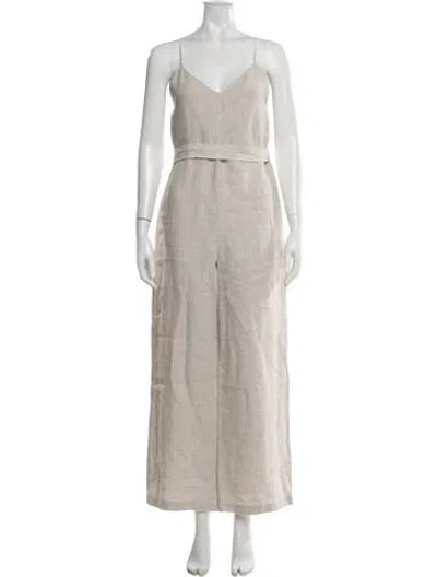 Pre-owned Reformation Linen V-neck Jumpsuit In Neutral