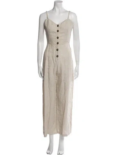 Pre-owned Reformation Linen V-neck Jumpsuit W/ Tags In Neutral