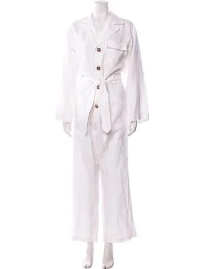 Pre-owned Reformation Linen V-neck Jumpsuit In White