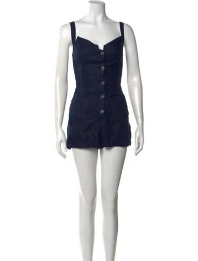 Pre-owned Reformation Linen V-neck Romper In Blue