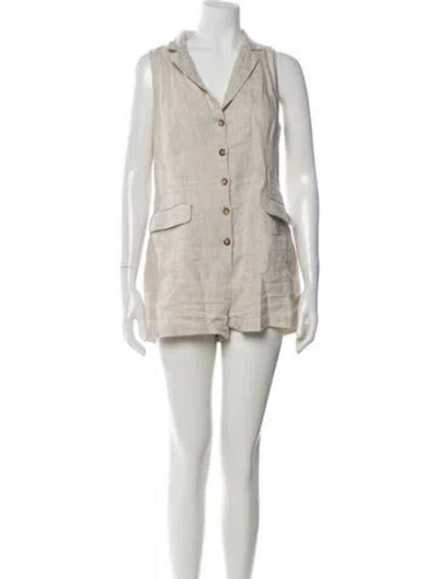 Pre-owned Reformation Linen V-neck Romper In White