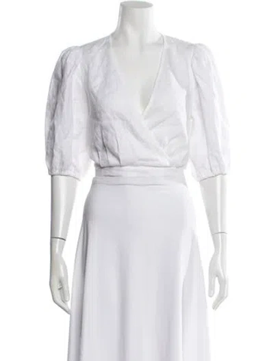 Pre-owned Reformation Linen V-neck Top In White