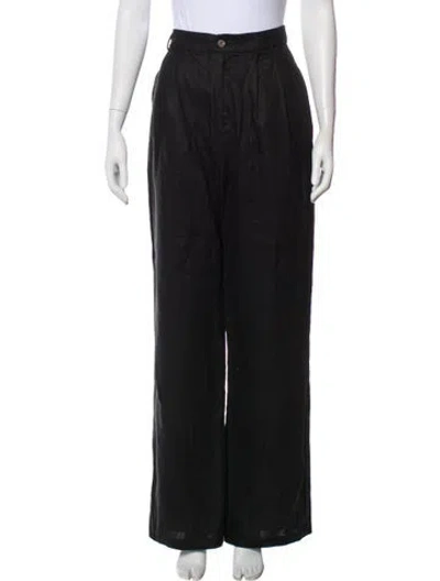 Pre-owned Reformation Linen Wide Leg Pants In Black