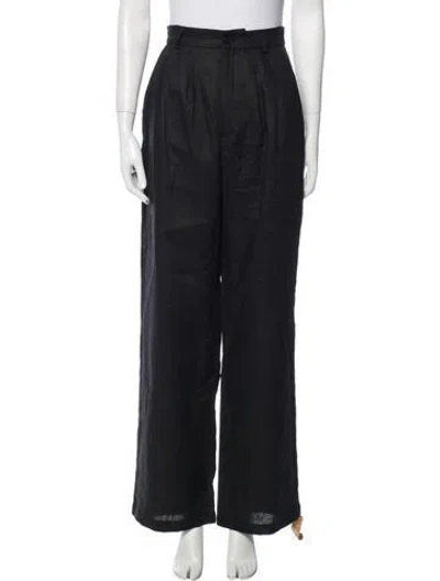 Pre-owned Reformation Linen Wide Leg Pants In Black