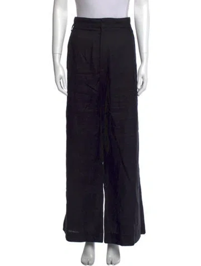 Pre-owned Reformation Linen Wide Leg Pants In Black