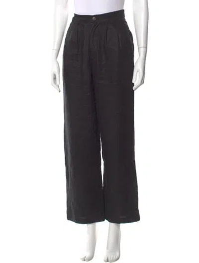 Pre-owned Reformation Linen Wide Leg Pants In Black
