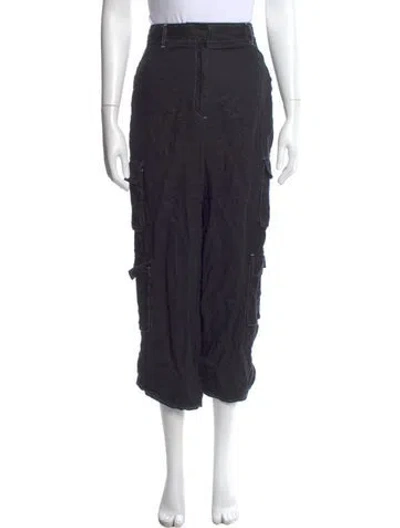 Pre-owned Reformation Linen Wide Leg Pants In Black