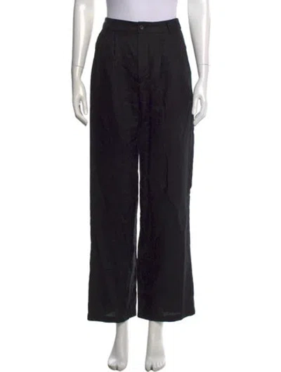 Pre-owned Reformation Linen Wide Leg Pants In Black