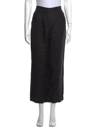 Pre-owned Reformation Linen Wide Leg Pants In Black