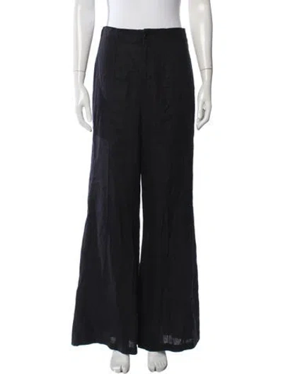 Pre-owned Reformation Linen Wide Leg Pants In Black