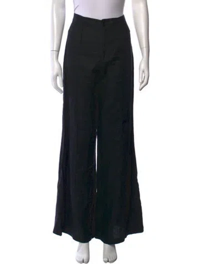 Pre-owned Reformation Linen Wide Leg Pants In Black