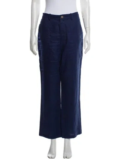 Pre-owned Reformation Linen Wide Leg Pants In Blue