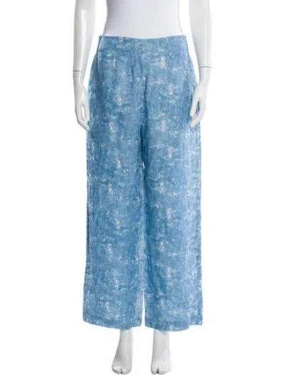 Pre-owned Reformation Linen Wide Leg Pants In Blue