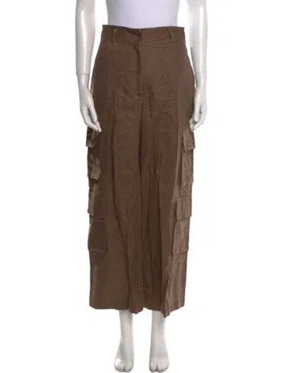 Pre-owned Reformation Linen Wide Leg Pants In Brown