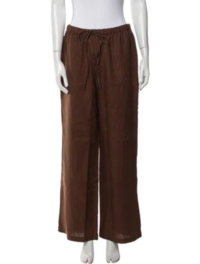 Pre-owned Reformation Linen Wide Leg Pants In Brown