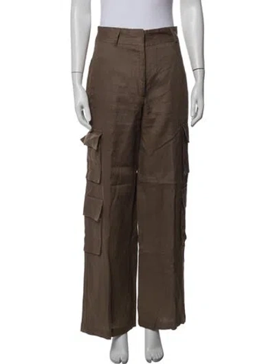 Pre-owned Reformation Linen Wide Leg Pants In Brown