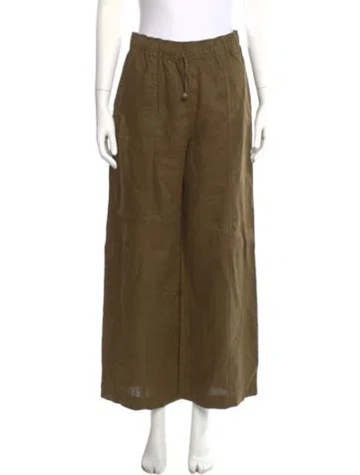 Pre-owned Reformation Linen Wide Leg Pants In Green