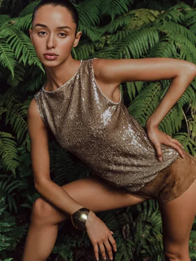 Reformation Lisa Knit Top In Mushroom Sequin