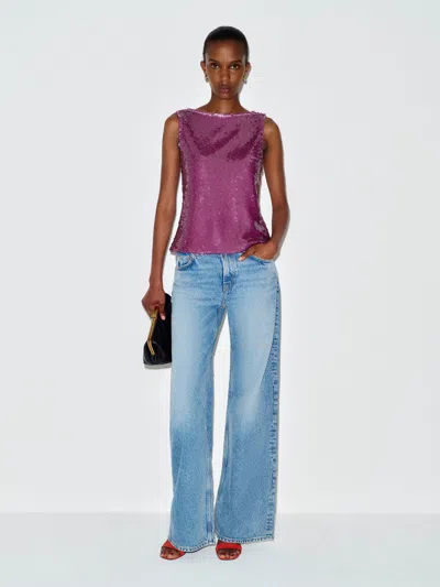 Reformation Lisa Knit Top Purple Sequin Xs In Pink