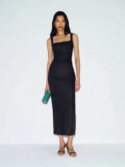 Reformation Robe En Lin Lisa Noir 34 In Black