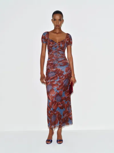 Reformation Lisbon Mesh Knit Dress Blue Medium In Multi