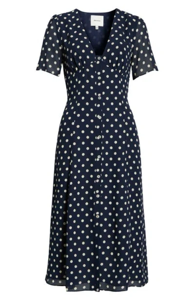 Reformation Lise Polka Dot Chiffon Dress In Blue