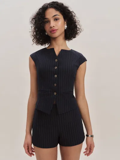 Reformation Lola Knit Two Piece In Navy Pinstripe