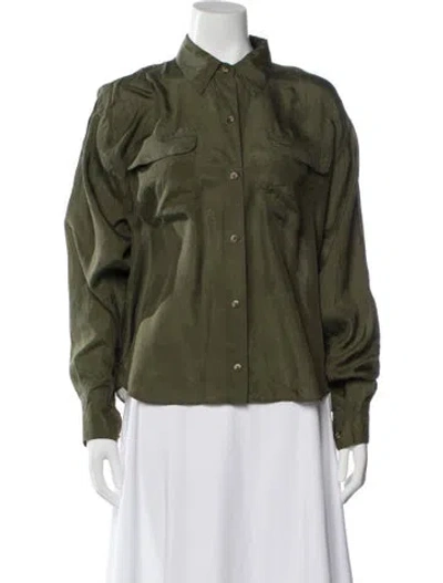 Pre-owned Reformation Long Sleeve Blouse In Green