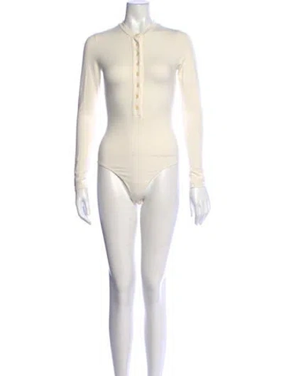 Pre-owned Reformation Long Sleeve Bodysuit In Neutral