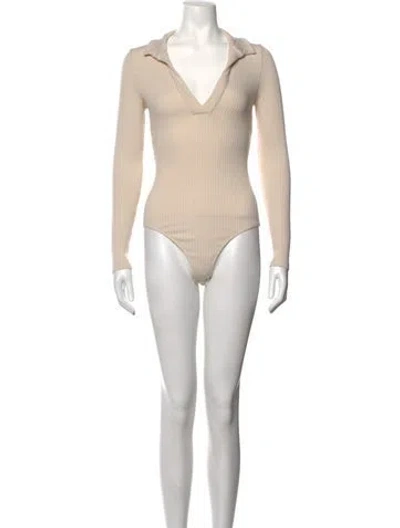 Pre-owned Reformation Long Sleeve Bodysuit In Neutrals