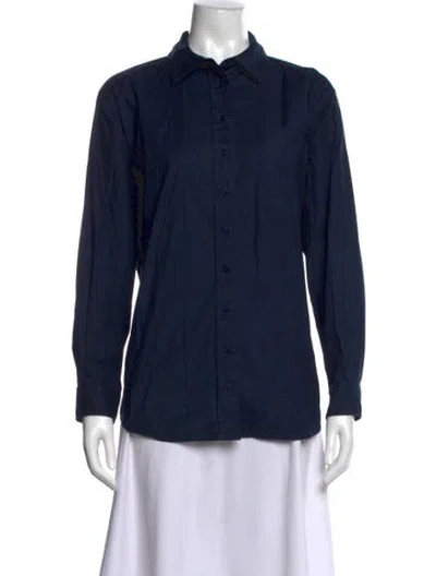 Pre-owned Reformation Long Sleeve Button-up Top In Blue