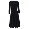 Reformation Long Sleeve Midi Flared Dress In Black Cotton In Black