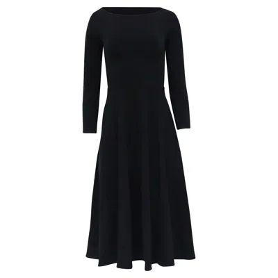 Reformation Long Sleeve Midi Flared Dress In Black Cotton