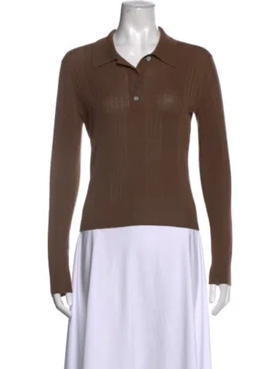 Pre-owned Reformation Long Sleeve Polo In Brown
