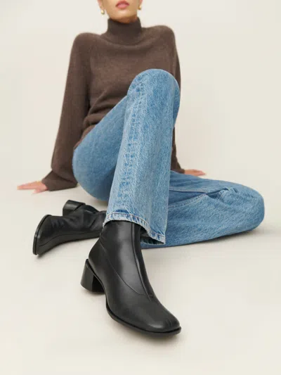 Reformation Louie Stretch Sock Bootie In Black Leather