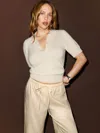 Reformation Louise Cashmere Polo Sweater In Cream
