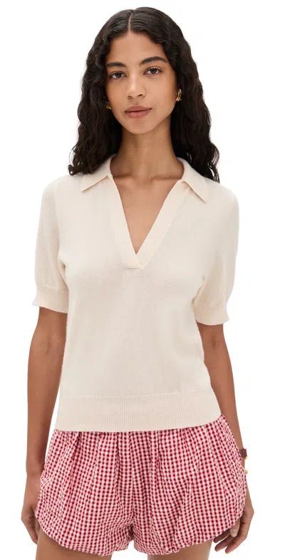 Reformation Louise Cashmere Polo Sweater Cream In White