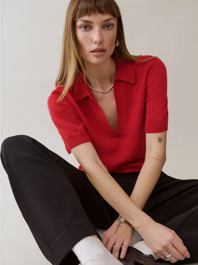 Reformation Louise Cashmere Polo Sweater In Sundried Tomato
