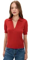 Reformation Louise Cashmere Polo Sweater Sundried Tomato In Red