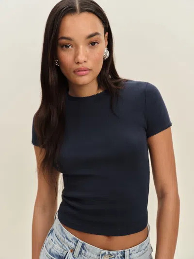Reformation Lucas Pointelle Top In Blue